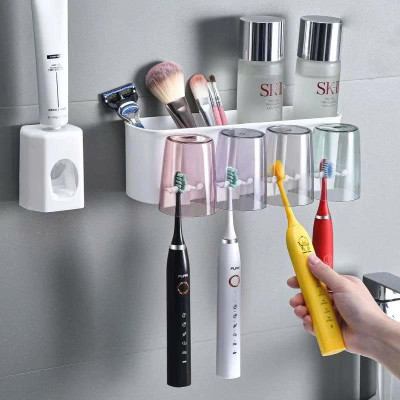 Bộ Nhả Kem Đánh Răng Tự Động Cao Cấp Kèm 4 Cốc – Kệ Để Bàn Chải Gắn Tường