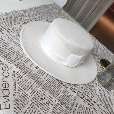 Nón cao bồi vành bằng mũ rộng vành nỉ dạ phối đai trắng thời trang Hàn Quốc dona24080801