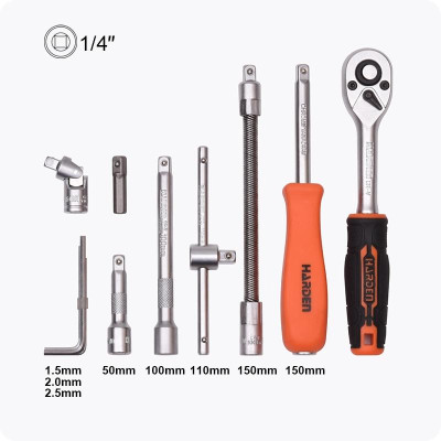Bộ Tuýp 1/4” 46 Chi Tiết – Dụng Cụ Sửa Xe Đa Năng – CR-V Cao Cấp 510346 Harden