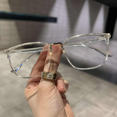 Kính mắt unisex nam nữ thời trang dáng vuông bầu trong suốt nhựa dẻo