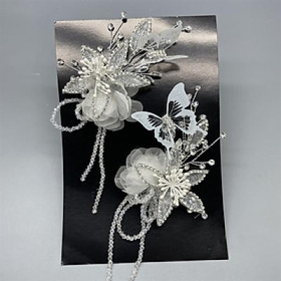 Cài tóc cô dâu hoa hồng voan đính bướm mẫu mới t8/2024