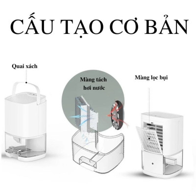 Máy hút ẩm mini H2102 để bàn, hạn chế ẩm mốc khử khuẩn bảo vệ sức khỏe gia đình, dung tích 1000ml - Hàng nhập khẩu