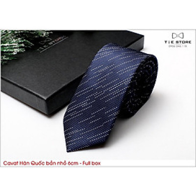 Cavat Hàn Quốc bản nhỏ 6cm chuẩn công sở, chú rể - Cavat xanh kẻ trắng cao cấp Full box