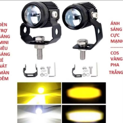 1 ĐÈN TRỢ SÁNG XP60 BI CẦU MINI ÁNH SÁNG PHA TRẮNG CỐT VÀNG LẮP XE MÁY ÔTÔ 