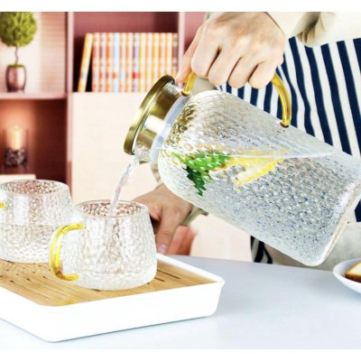 BỘ BÌNH ĐỰNG NƯỚC UỐNG KÈM 6 CỐC THỦY TINH CHỊU NHIỆT LÊN TỚI 400 ĐỘ C NẮP INOX