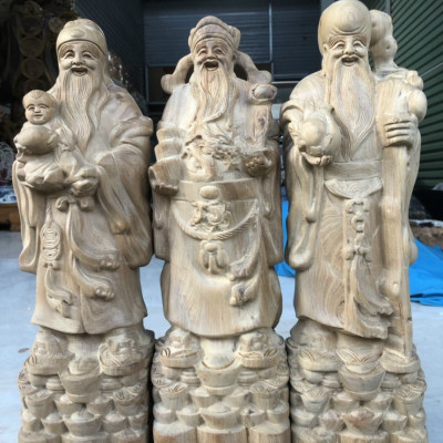 Bộ tượng phật tam đa phúc lộc thọ bằng gỗ bách xanh thơm phức kt cao 40×13×11cm