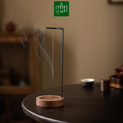 Giá Treo Nhang Thảo Mộc Yên Bằng Thanh Kim Loại Đế Gỗ Thông Trang Trí Tâm Linh Thờ Cúng Quà Tặng