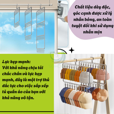 Giá Treo Đồ Inox 20-30-40 Kẹp Treo Đa Năng Móc Treo Phơi Đồ Inox Chống Gỉ Nhiều Kẹp Khung Móc Treo Quần Áo Inox Tiện Lợi Giá Treo Đồ Gấp Gọn, Siêu Tiết Kiệm Diện Tích