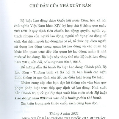 Bộ Luật Lao Động Năm 2019 Và Văn Bản Hướng Dẫn Thi Hành