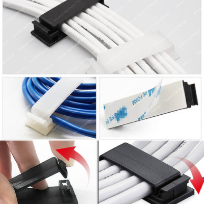 Vỉ 10 Kẹp Dây Cáp Điện Bàn Làm Việc Keo Acrylic Dán Tường Chốt Cố Định Chống Rối Thu Gọn Cáp Sạc