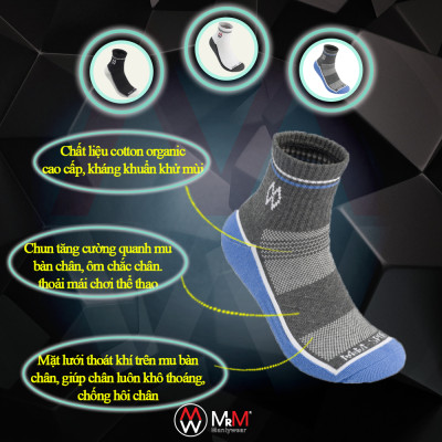 Combo 3 Đôi Tất Vớ Thể Thao Nam Cổ Dài, Sợi Cotton Cao Cấp Chống Hôi Chân, Chống Phồng Rộp Chân, Chống Trơn Trượt Co Giãn 4 Chiều Thương Hiệu MRM FASHION - CM