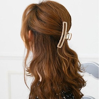 Kẹp tóc kim loại dạng dài ngọc trai đính đá sang trọng (mẫu mới)