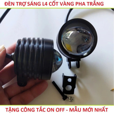 Đèn Trợ Sáng Cốt Vàng Pha Trắng L4 Bi Cầu 2 Màu - Vỏ Hợp Kim Chống Nước, Đồ Chơi Xe Máy Đẳng Cấp