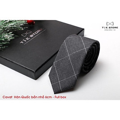 Cà Vạt Nam Bản nhỏ 6cm xám  kẻ - Cavat Hàn Quốc Cao Cấp Full box
