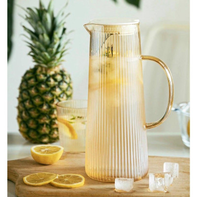 Bình đụng nước uống thủy tinh cao cấp vân tăm 1270ml mạ vàng