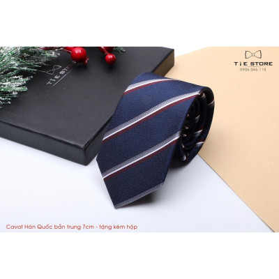 Cà Vạt Nam Bản Trung 7Cm Xanh nhiều mẫui - Cavat Hàn Quốc Cao Cấp Full box