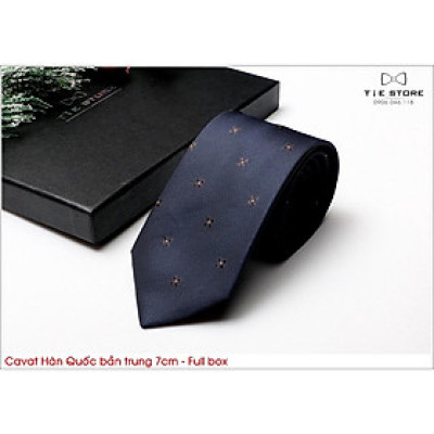 Cavat Hàn Quốc bản nhỏ 7cm chuẩn công sở, chú rể - Cavat xám kẻ cao cấp Full box
