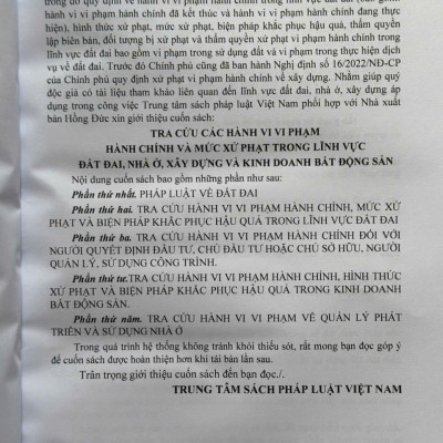 Sách Tra Cứu Các Hành Vi Vi Phạm Hành Chính Và Mức Xử Phạt Trong Lĩnh Vực Đất Đai, Nhà Ở, Xây Dựng Và Kinh Doanh Bất Động Sản (V2574T)
