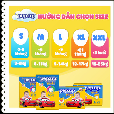 Combo 2 gói Tã/Bỉm Quần Em Bé Pep.up Cottony 3D Gói Trung Siêu Mềm Mại, Siêu Khô Thoáng, Kháng Khuẩn