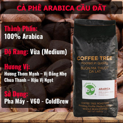 Cà Phê Bột Arabica Cầu Đất Nguyên Chất 100% Coffee Tree - 1Kg - Hương Thơm Mạnh, Vị Đắng Nhẹ, Chua Thanh, Hậu Vị Ngọt