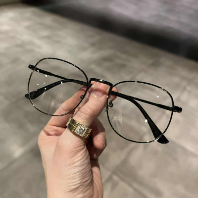 Kính mắt unisex thời trang dáng tròn nhỏ gọng kim loại màu xám