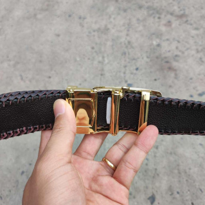 Thắt lưng da cá sấu nam đan viền thủ công rất đẹp! N53N_V (mặt vàng)