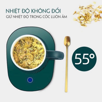 Cốc Hâm Nóng Đa Năng – Bộ Ly Sứ Kèm Đế Điện Giữ Nhiệt Trà, Cafe, Sữa | Kèm Thìa & Hộp Sang Trọng