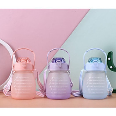 Bình đựng nước 1.2 lít có vạch chia báo giờ uống nước Tặng kèm stiker ngộ nghĩnh dễ thương