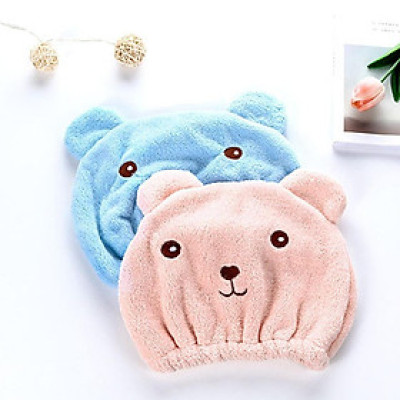 Mũ Trùm Đầu Làm Khô Tóc, Khăn Quấn Tóc Siêu Thấm Hút Hình Gấu 26cm