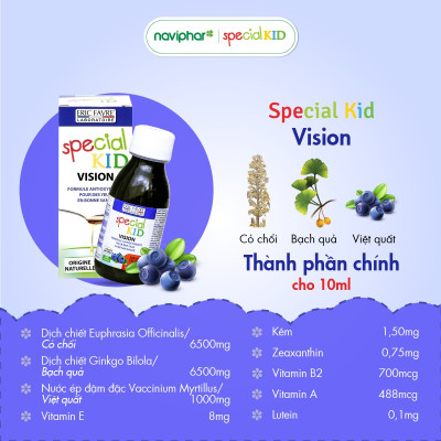 TPBVSK Special Kid Vision - Siro tăng cường thị lực, cơ chế bảo vệ mắt 3 lớp, hỗ trợ ngăn ngừa ánh sáng xanh (125ml) [Nhập khẩu Pháp]