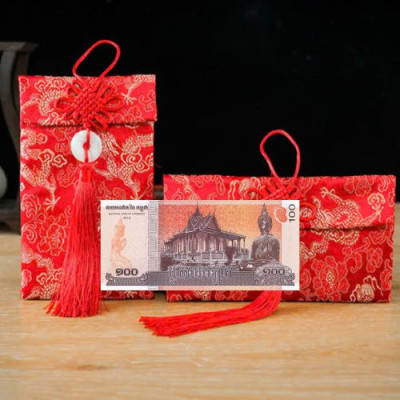 Túi gấm màu cam Đức Phật loại 100 Cambodia sưu tầm, làm quà tặng