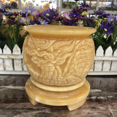 Lư hương, bát hương, bát nhang thờ cúng chạm rồng đá ngọc hoàng long - Cao 15cm