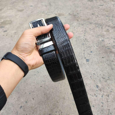 Dây lưng da cá sấu BẢN LỚN phù hợp bụng bia. Da bụng có vân đẹp linh hoạt! (mặt bạc)