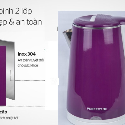 Ấm đun siêu tốc 2 lớp Inox 304 Perfect 2L2 Màu Xanh - Hàng chính hãng