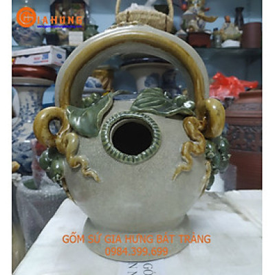 Bình vôi men rạn đắp trầu cau size đại cao 52cm