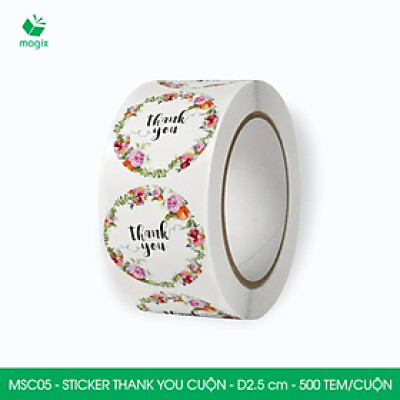 MSC05 - D2.5 cm - 1 Cuộn 500 sticker thank you tròn, nhãn dán thank you, tem dán cảm ơn