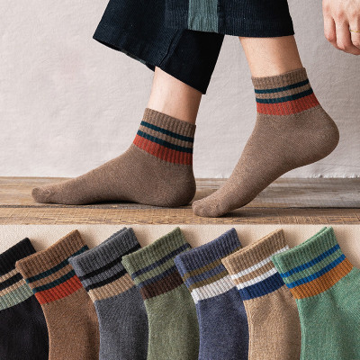 Set 5 đôi tất vớ nam cổ trung sọc ngang nhiều màu sắc, chất liệu cotton khử mùi thoáng khí