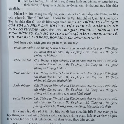 Các thông tư liên tịch của Tòa án nhân dân tối cao - Viện kiểm sát nhân dân tối cao - Bộ tư pháp - Bộ công an - Bộ quốc phòng về hình sự, tố tụng hình sự, dân sự, tố tụng dân sự, hành chính, kinh tế, thương mại, lao động, hôn nhân gia đình mới nhất