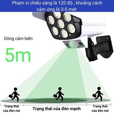 Đèn LED Năng Lượng Mặt Trời Giả Camera Ngoài Trời Cảm Ứng Chuyển Động Tự Động Bật Tắt Chống Trộm, Chống Nước IP67 Có Điều Khiển