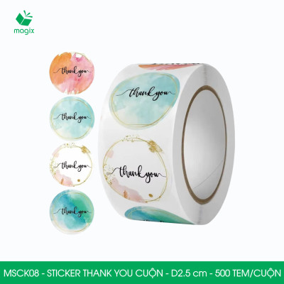 MSCK08 - D2.5 cm - 1 Cuộn 500 sticker thank you tròn, nhãn dán thank you, tem dán cảm ơn