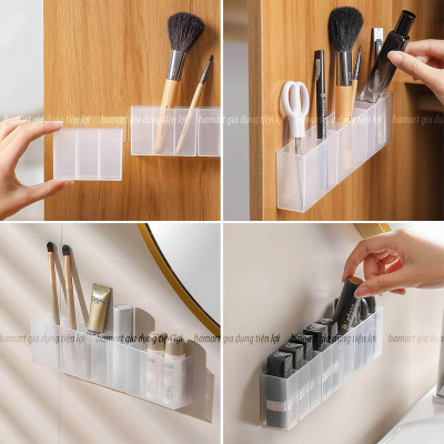 Khay Đựng Son Môi 3 Ngăn Dán Tường Hộp Nhỏ Trong Suốt Gắn Cánh Tủ Treo Đồ Trang Điểm Để Mỹ Phẩm