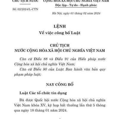 Luật các tổ chức tín dụng (bản in 2024)