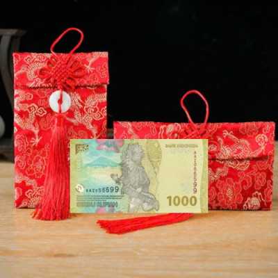 Túi gấm màu vàng loại 1000 Indonesia mới sưu tầm, làm quà tặng