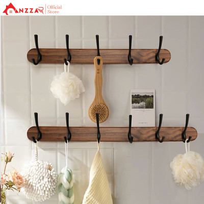 Móc treo tường bằng gỗ óc chó Anzzar, Giá treo áo treo tường thích hợp cho phòng tắm Nhà bếp Phòng ngủ Hành lang MT-11
