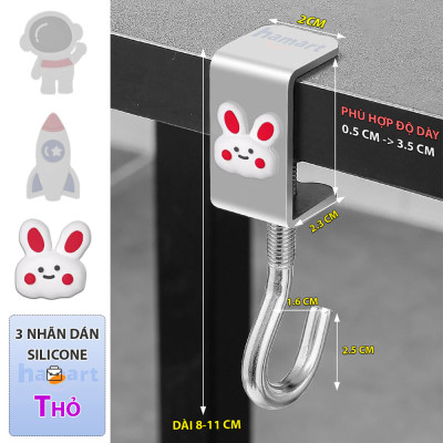 Móc Treo Balo Kẹp Cạnh Bàn Làm Việc Hamart Xoay 360 Treo Cặp Túi Xách Bình Nước Thép Xoắn Ốc Cố Định