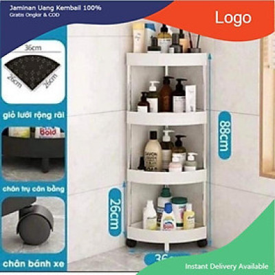 Kệ góc tường tam giác 4 tầng có bánh xe di chuyển