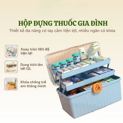 Hộp Đựng Thuốc, Lưu Trữ Thiết Bị Y Tế Gia Đình Đa Năng. Hộp Đựng Đồ Y Tế Khẩn Cấp, Phân Loại Thuốc Cỡ Lớn 3 Tầng Có Khóa