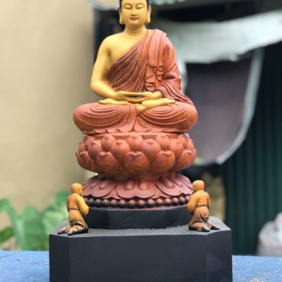 Tượng phật adi đà ngồi đài sen bằng gỗ hương kt 35×20×18cm