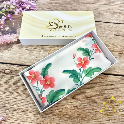 Khăn Vuông Lụa Tơ Tằm Vẽ Tay Hoa Mugunghwa Hàn Quốc, Quà Tặng Người Nước Ngoài