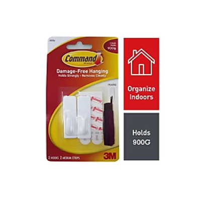Móc dán tường kiểu vuông 3M COMMAND 17501ANZ, 900 g, 2 cái/vỉ
